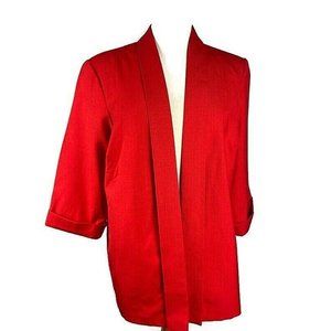 Vintage Kari's Place Open Front Jacket Red size 18 women's 3/4 sleeve with cuff